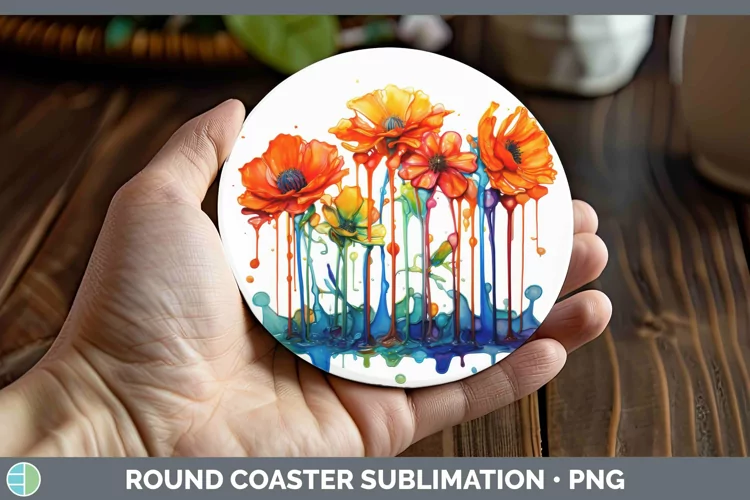 Watercolor Rainbow Marigold Round Coaster | Sublimation Coas