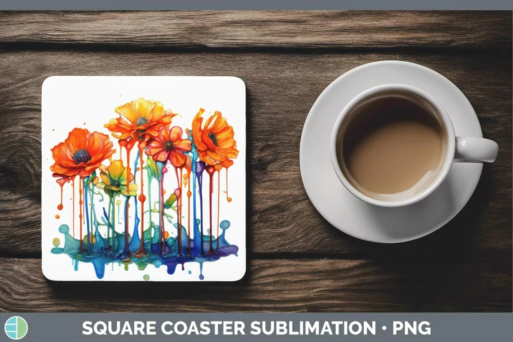 Watercolor Rainbow Marigold Square Coaster | Sublimation Coa