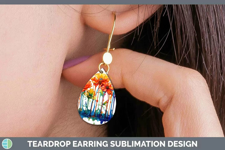 Watercolor Rainbow Marigold Teardrop Earrings | Sublimation