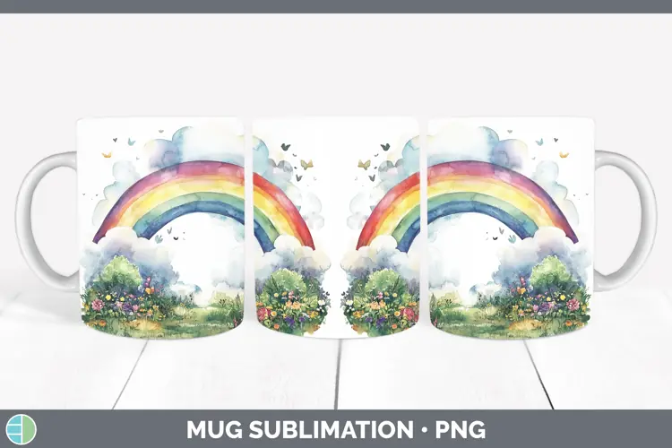 Watercolor Rainbow Mug Wrap Sublimation Coffee Cup Designs