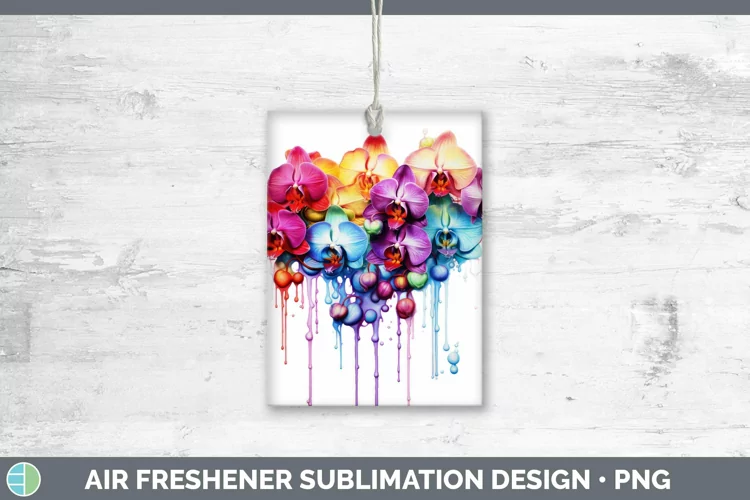 Watercolor Rainbow Orchid Air Freshener | Sublimation Car Fr