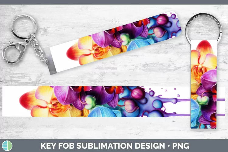 Watercolor Rainbow Orchid Key Fob | Sublimation Wristlet Des