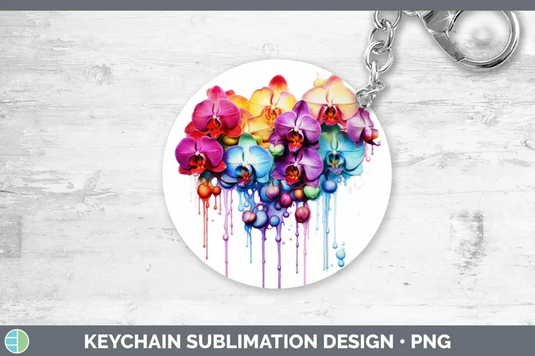 Watercolor Rainbow Orchid Keychain | Sublimation Keyring Des