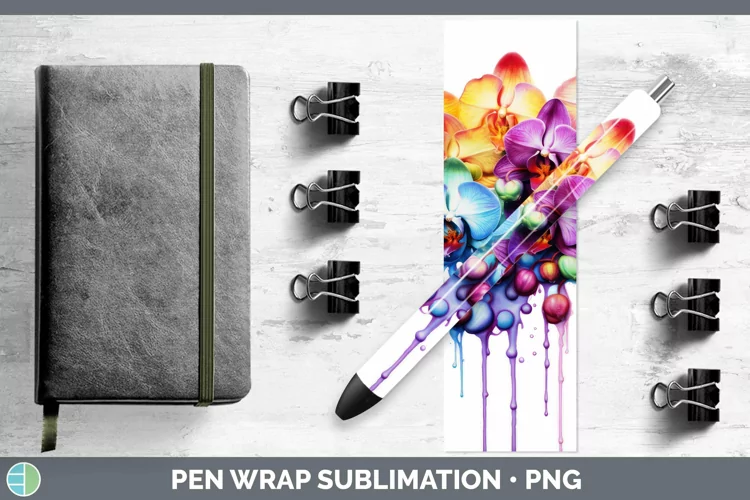 Watercolor Rainbow Orchid Pen Wrap | Sublimation Epoxy Pen D