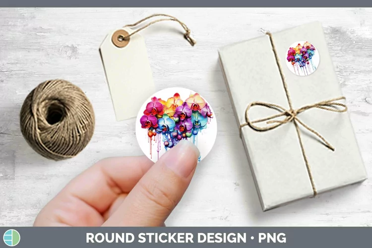 Watercolor Rainbow Orchid Stickers | Round Labels Designs