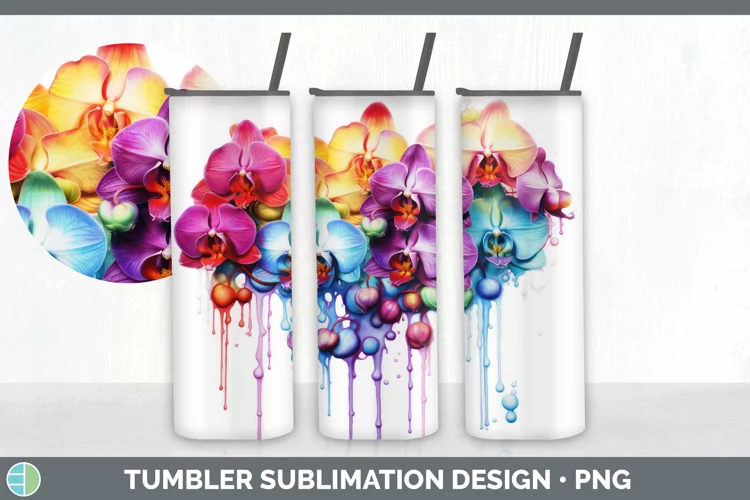 Watercolor Rainbow Orchid Tumbler | Sublimation 20 oz Skinny