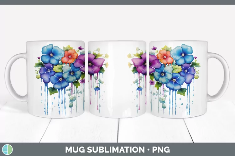 Watercolor Rainbow Periwinkle Mug Wrap | Sublimation Coffee