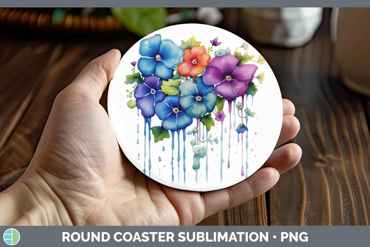 Watercolor Rainbow Periwinkle Round Coaster | Sublimation Co