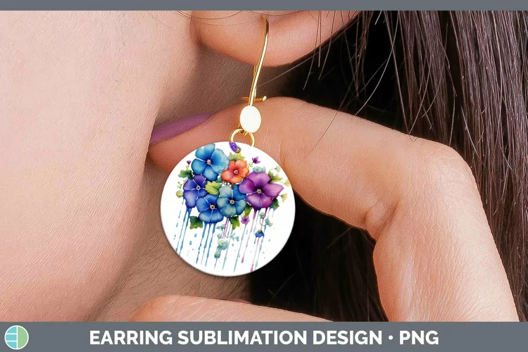 Watercolor Rainbow Periwinkle Round Earrings | Sublimation E