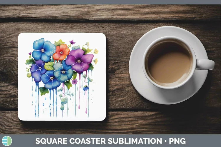 Watercolor Rainbow Periwinkle Square Coaster | Sublimation C