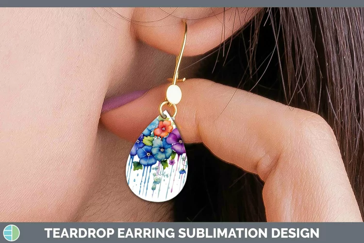 Watercolor Rainbow Periwinkle Teardrop Earrings | Sublimatio