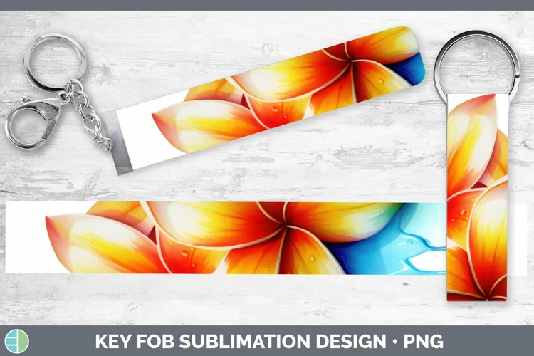 Watercolor Rainbow Plumeria Key Fob | Sublimation Wristlet D