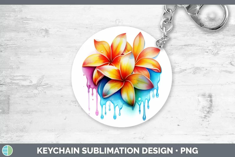 Watercolor Rainbow Plumeria Keychain | Sublimation Keyring D