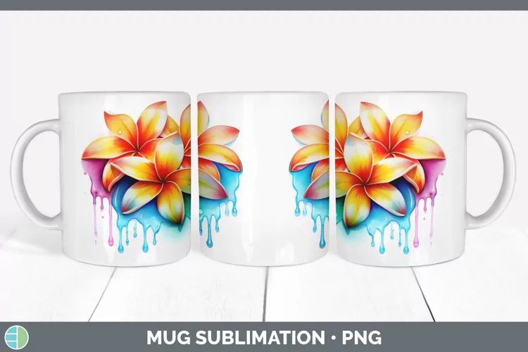 Watercolor Rainbow Plumeria Mug Wrap | Sublimation Coffee Cu