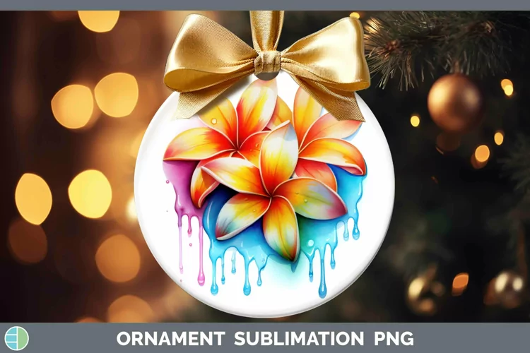 Watercolor Rainbow Plumeria Ornament | Sublimation Bauble De