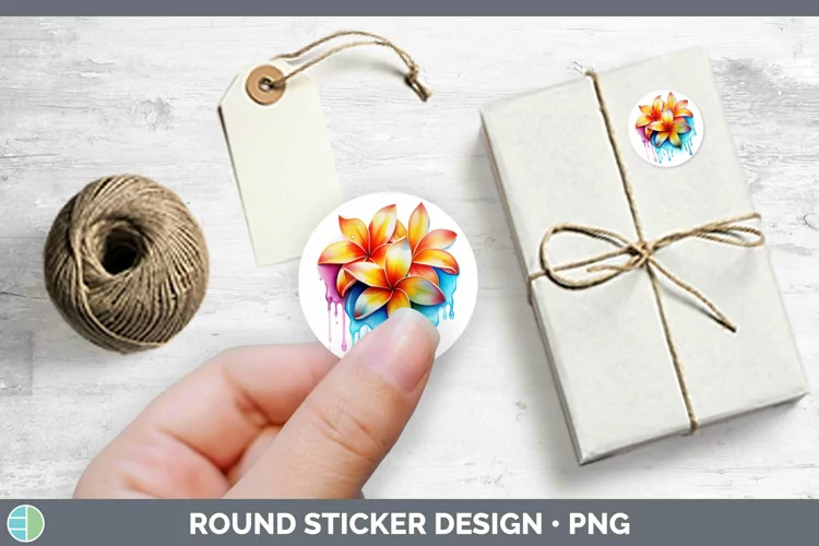 Watercolor Rainbow Plumeria Stickers | Round Labels Designs