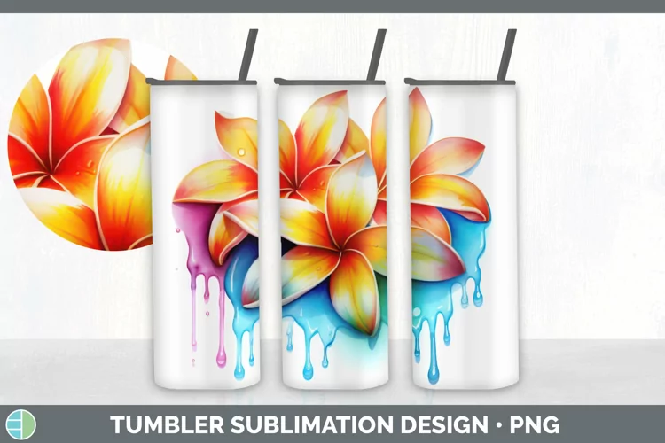 Watercolor Rainbow Plumeria Tumbler | Sublimation 20 oz Skin