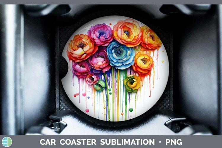 GorgeousWatercolor Rainbow Car Coaster design.
