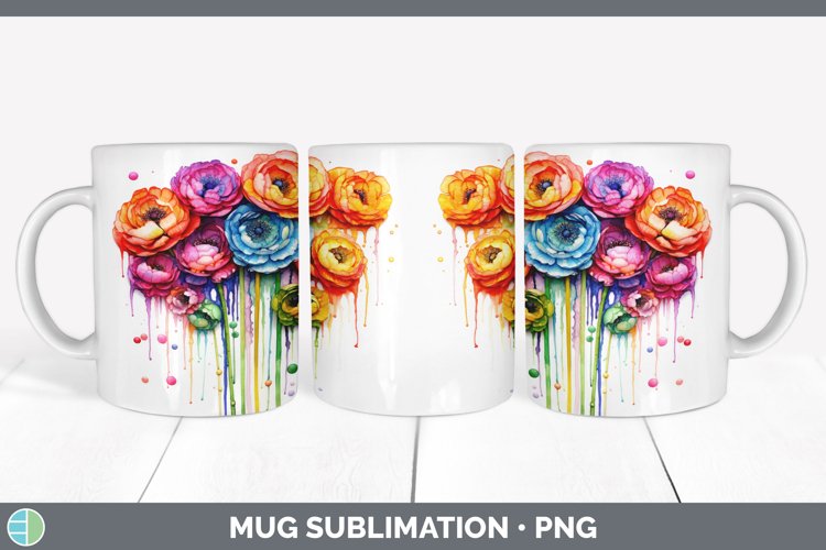 GorgeousWatercolor Rainbow Mug Wrap design.