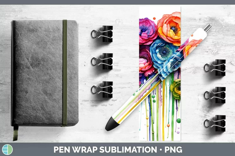 Watercolor Rainbow Ranunculus Pen Wrap | Sublimation Epoxy P