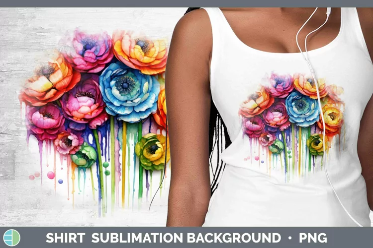 Watercolor Rainbow Ranunculus Shirt | Sublimation Sublimatio