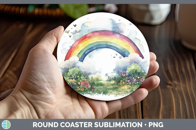Watercolor Rainbow Round Coaster Sublimation Coaster Designs
