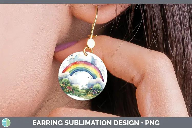 Watercolor Rainbow Round Earrings Sublimation Earrings Desig