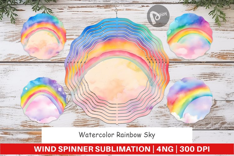 Wind Spinner Watercolor Rainbow Sky