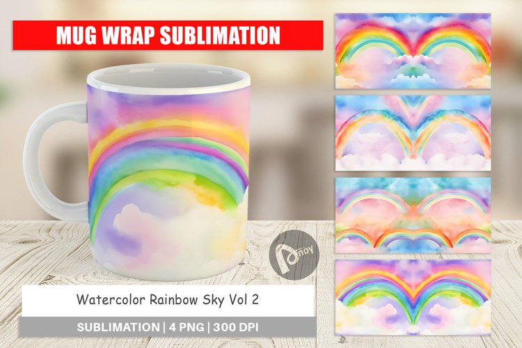 Mug Wrap Design Watercolor Rainbow Sky