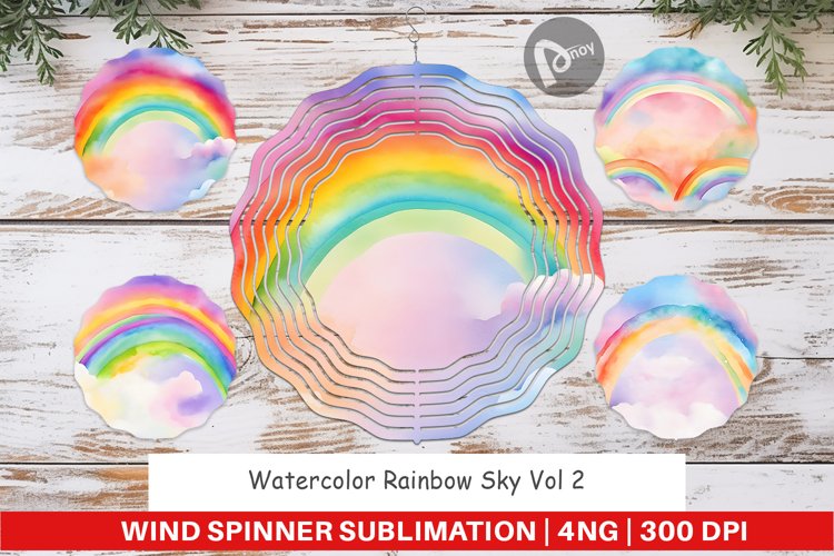 Wind Spinner Watercolor Rainbow Sky