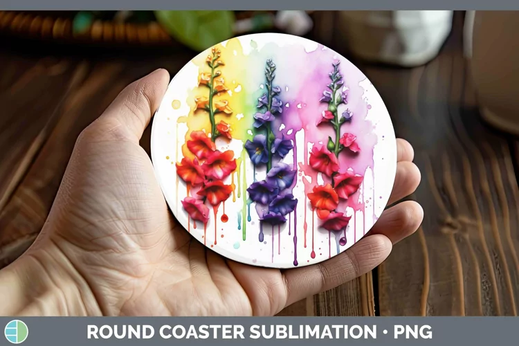 Watercolor Rainbow Snapdragon Round Coaster | Sublimation Co