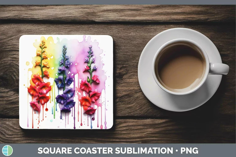 Watercolor Rainbow Snapdragon Square Coaster | Sublimation C