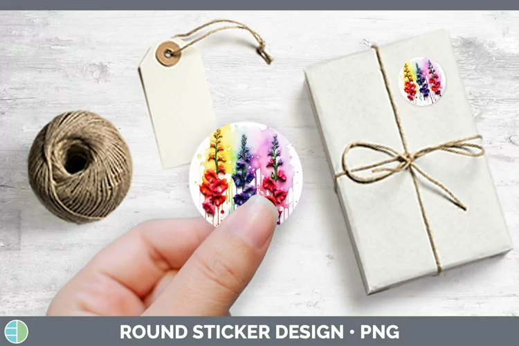 Watercolor Rainbow Snapdragon Stickers | Round Labels Design