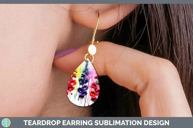 Watercolor Rainbow Snapdragon Teardrop Earrings | Sublimatio