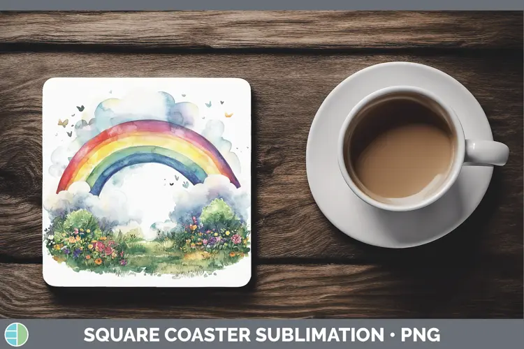 Watercolor Rainbow Square Coaster Sublimation Coaster Design