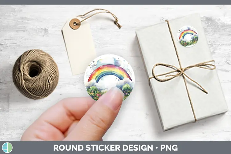 Watercolor Rainbow Stickers | Round Labels Designs