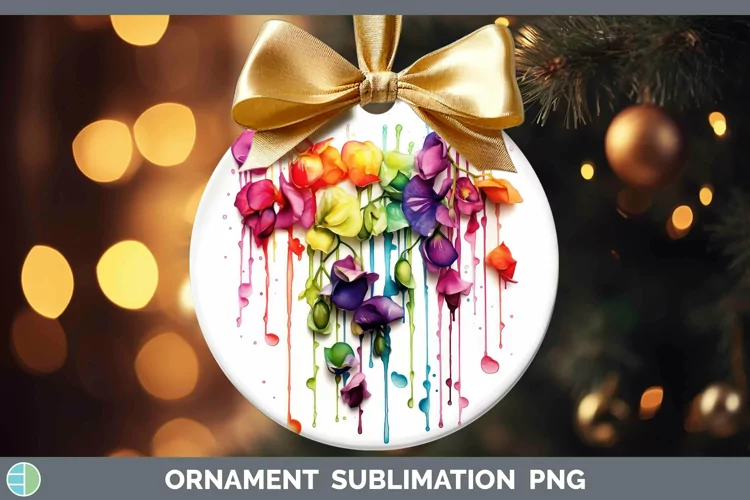 Watercolor Rainbow Sweet Pea Ornament | Sublimation Bauble D