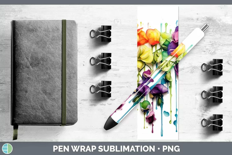 Watercolor Rainbow Sweet Pea Pen Wrap | Sublimation Epoxy Pe