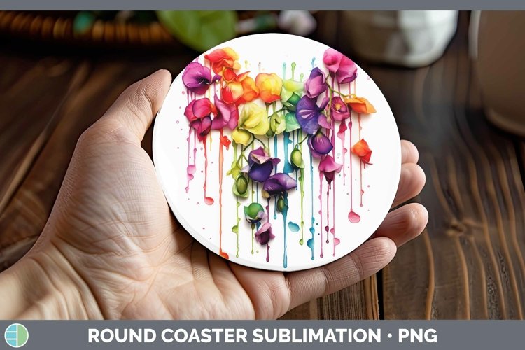 GorgeousWatercolor Rainbow Round Coaster design.