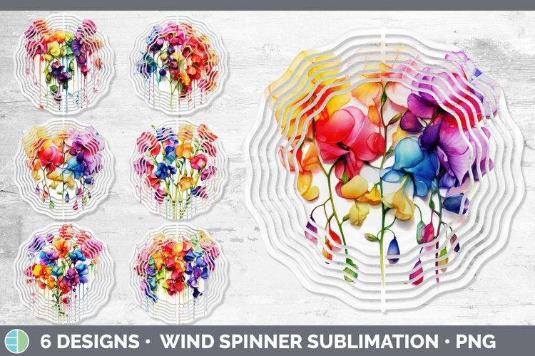 Watercolor Rainbow Sweet Pea Wind Spinner | Bundle Spinner D