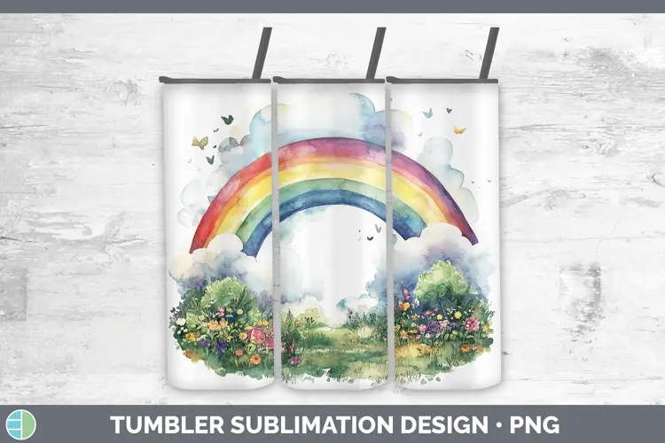 Watercolor Rainbow Tumbler Sublimation 20 oz Skinny Tumbler