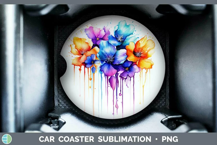 Watercolor Rainbow Violet Car Coaster | Sublimation Coaster