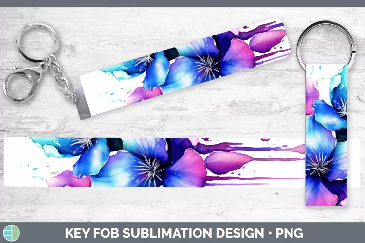 Watercolor Rainbow Violet Key Fob | Sublimation Wristlet Des