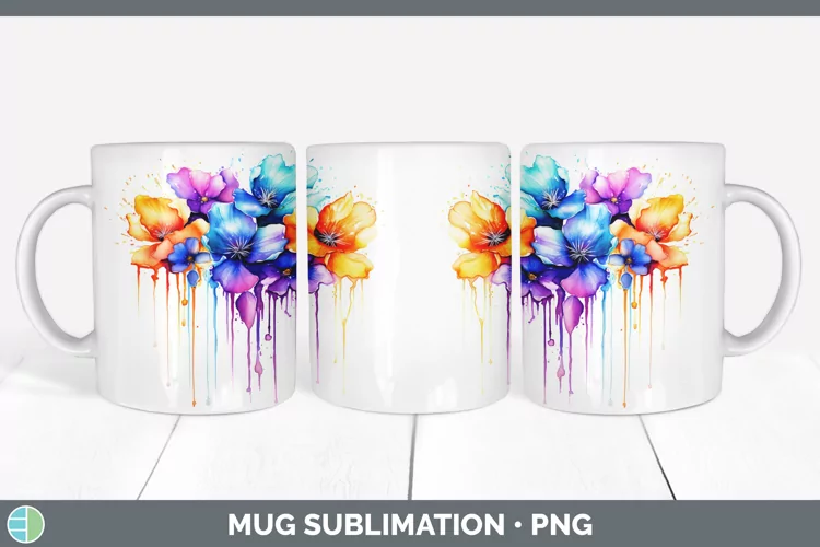 Watercolor Rainbow Violet Mug Wrap | Sublimation Coffee Cup