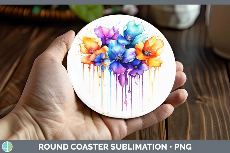 Watercolor Rainbow Violet Round Coaster | Sublimation Coaste