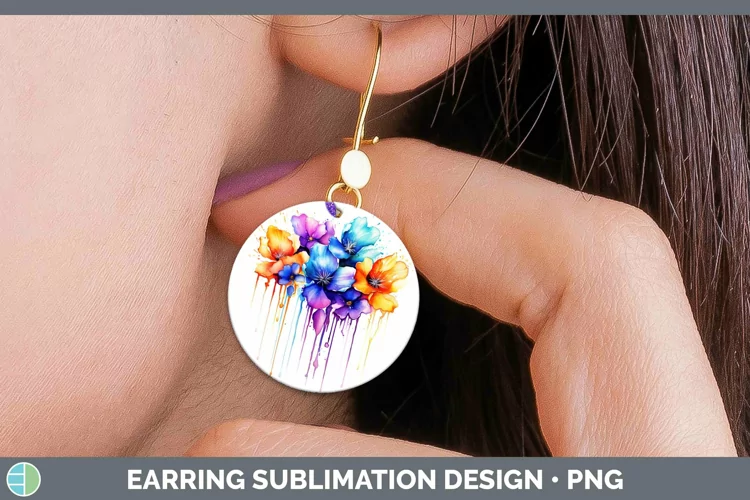 Watercolor Rainbow Violet Round Earrings | Sublimation Earri