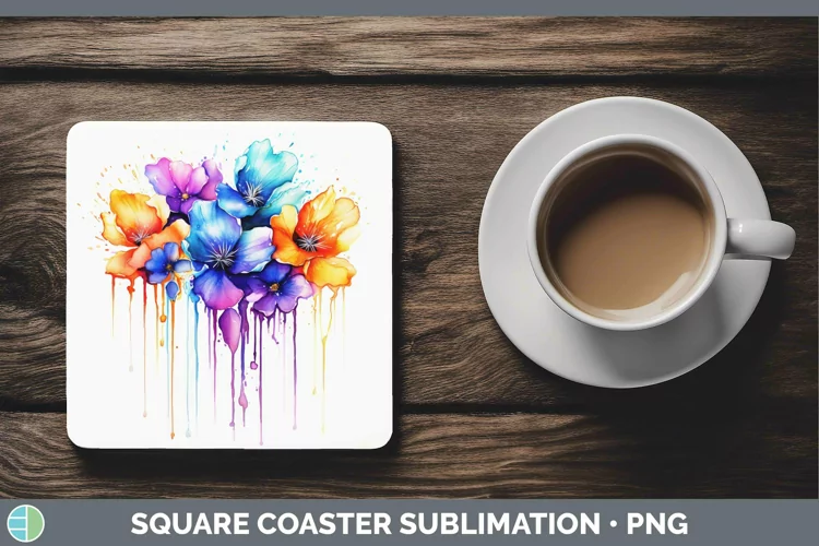 Watercolor Rainbow Violet Square Coaster | Sublimation Coast