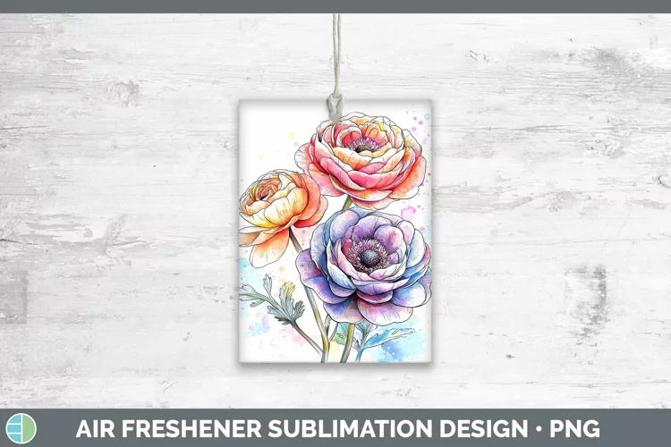 Watercolor Ranunculus Air Freshener Sublimation Car Freshene
