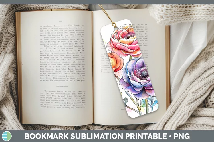 Watercolor Ranunculus Bookmark Sublimation Printable Designs