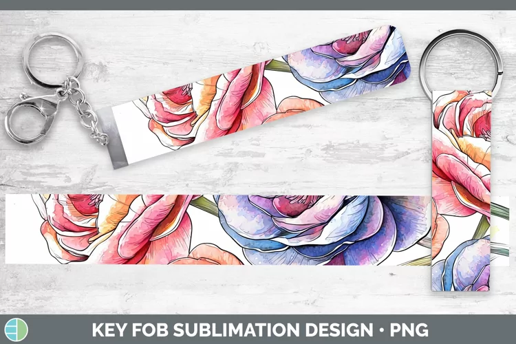 Watercolor Ranunculus Key Fob Sublimation Wristlet Designs
